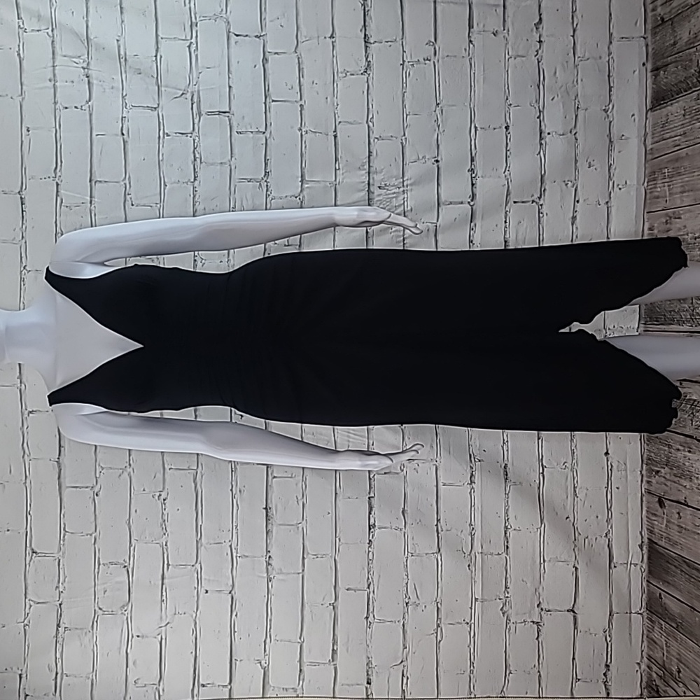 Vintage Rampage Sleeveless V-Neck Ruched Midi Length Handkerchief Dress Black